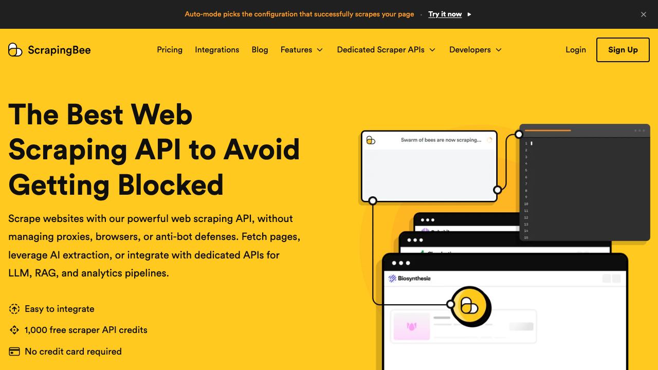 ScrapingBee 网站截图