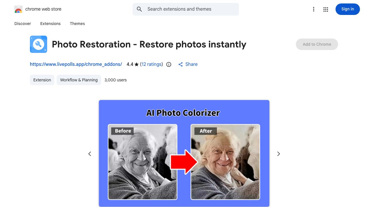 Photo Restoration - Restore photos instantly website screenshot