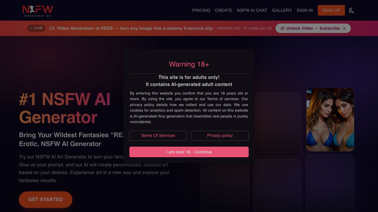 nsfwartgenerator ai website screenshot