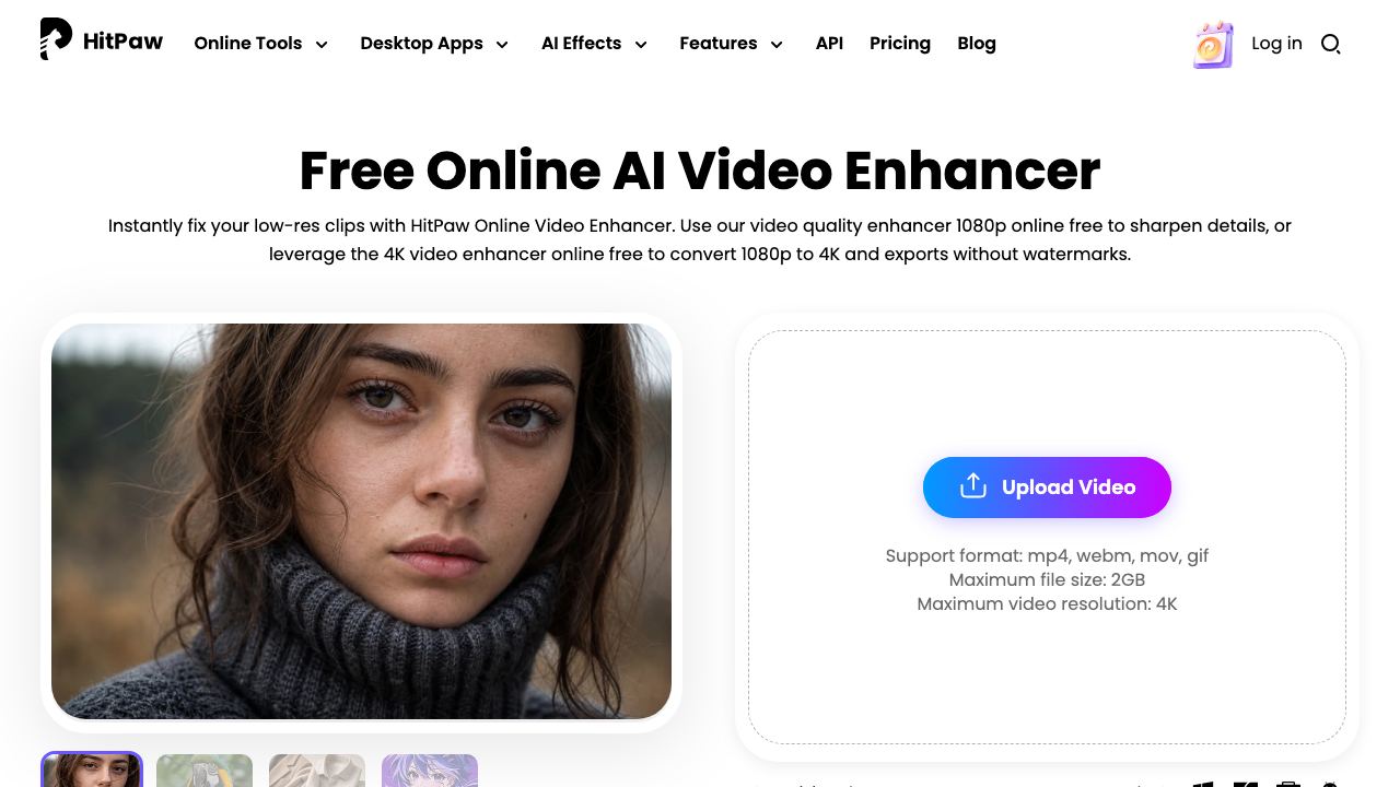 AI Video Enhancer Online website screenshot