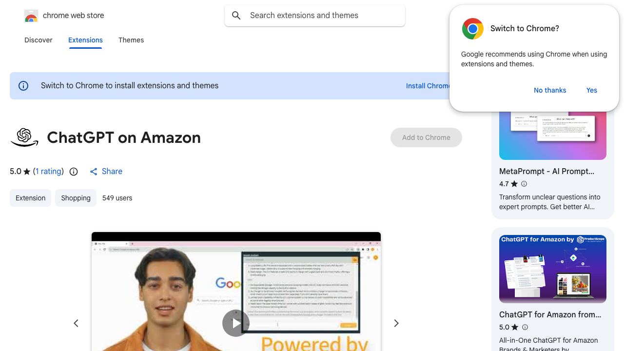ChatGPT on Amazon 网站截图