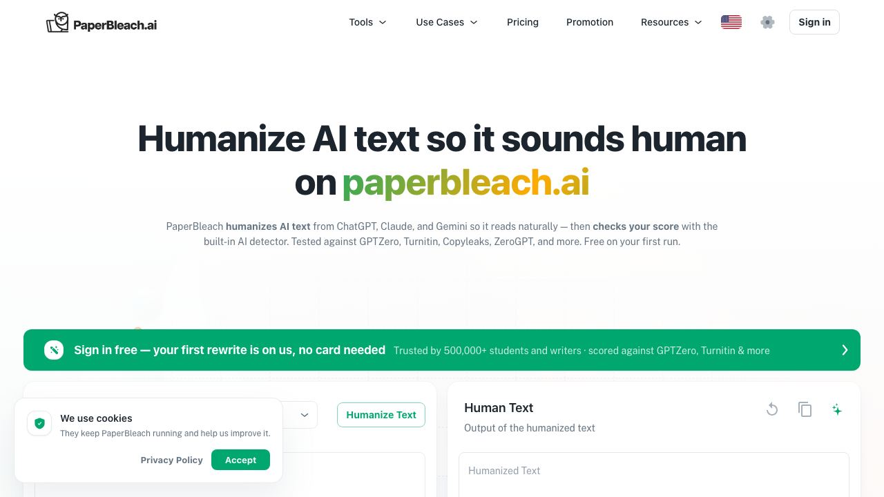 Humanizer - PaperBleach 网站截图