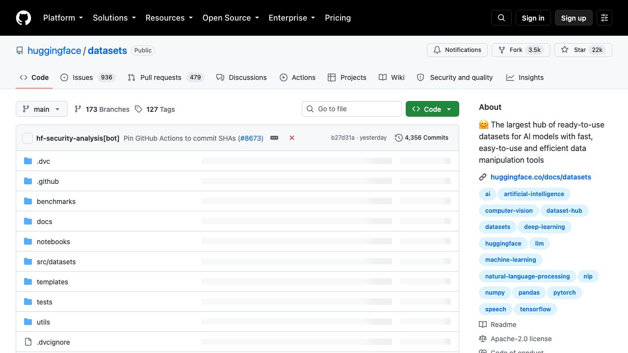 datasets website screenshot