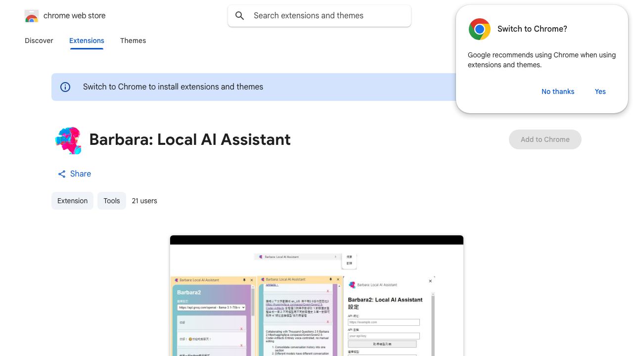 Barbara: Local AI Assistant for Translation and Summaries website screenshot