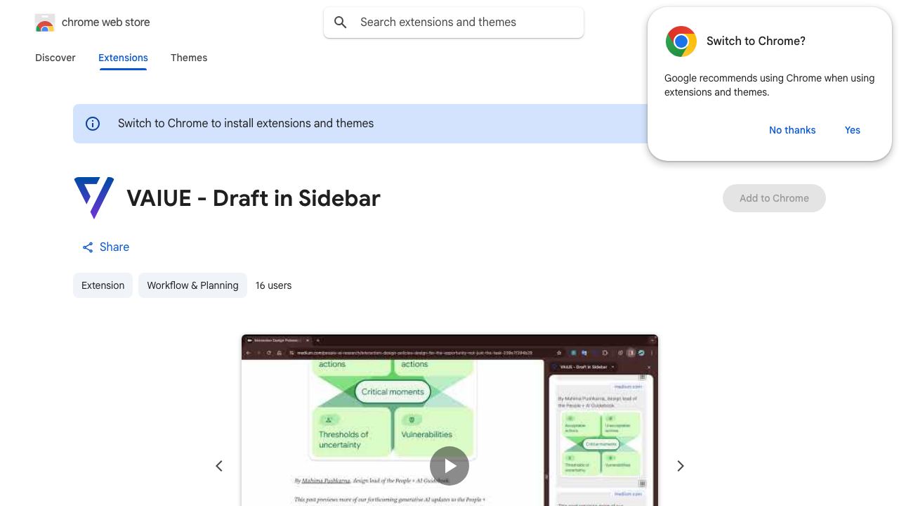 VAIUE - Draft in Sidebar 网站截图
