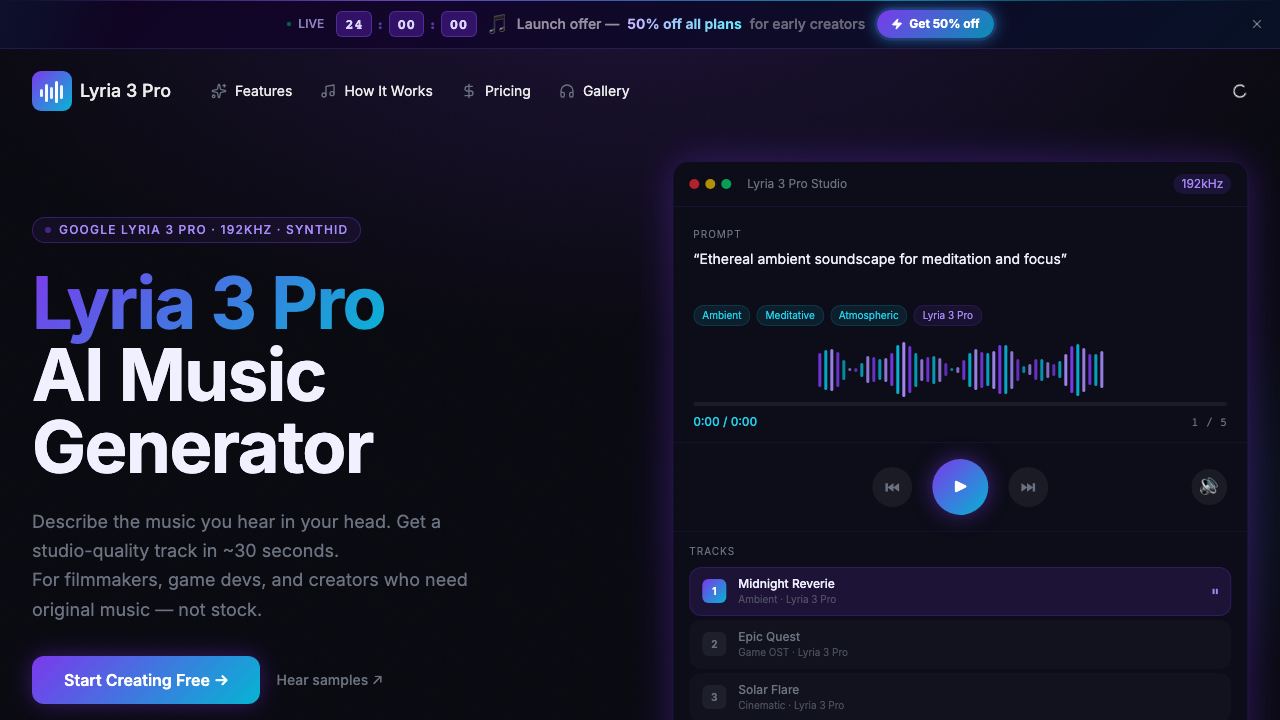 lyria 3 pro - 2 website screenshot