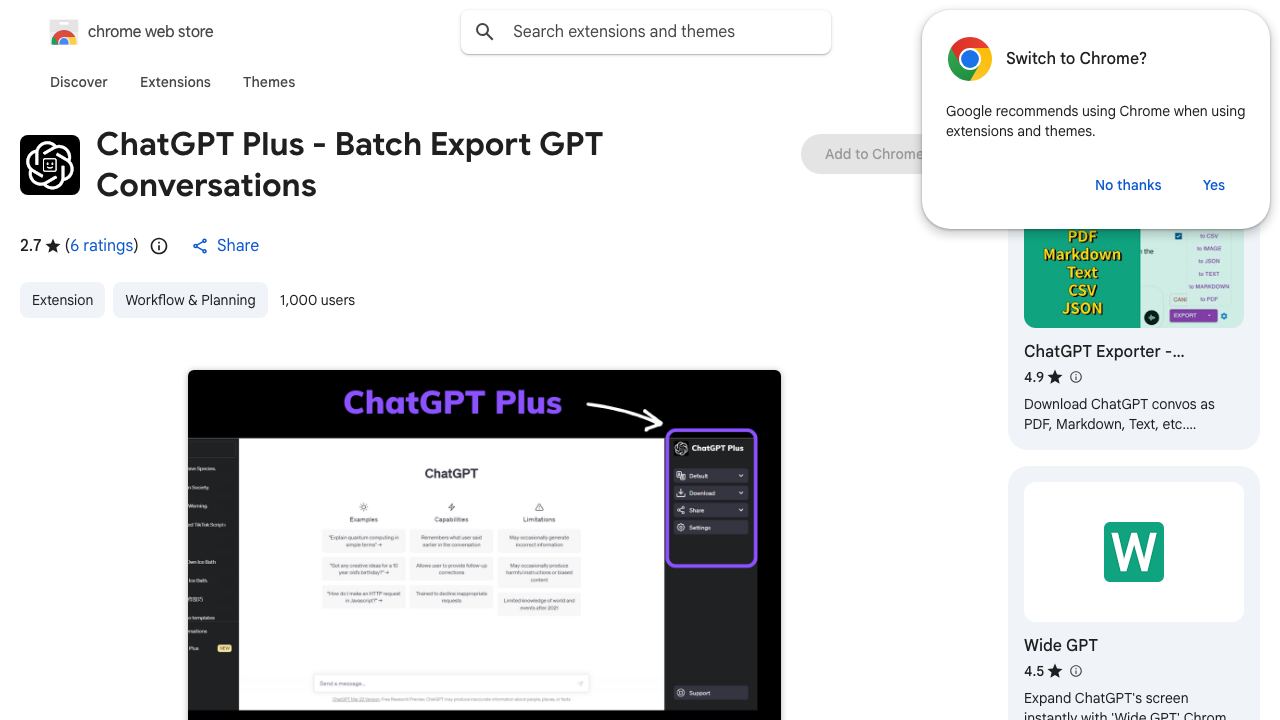 ChatGPT Plus - Batch Export GPT Conversations 网站截图