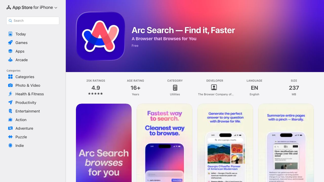 Arc Search 网站截图