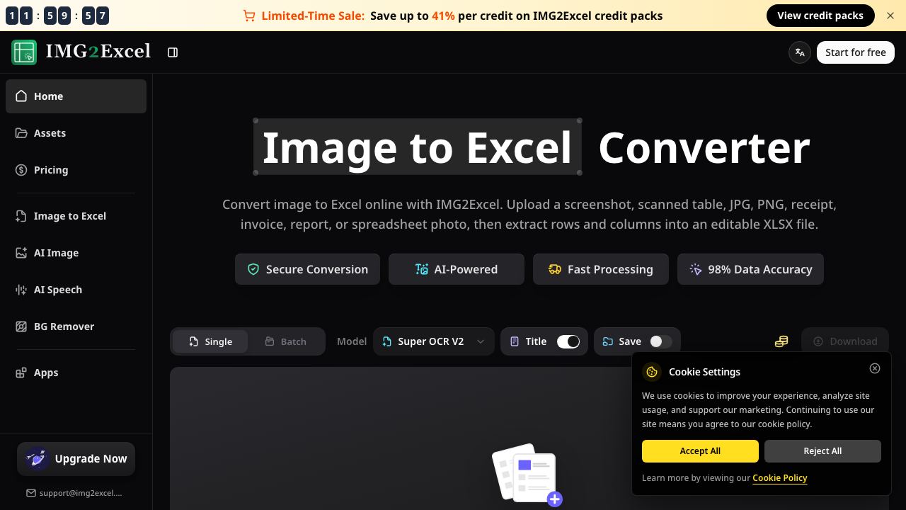 IMG2Excel website screenshot