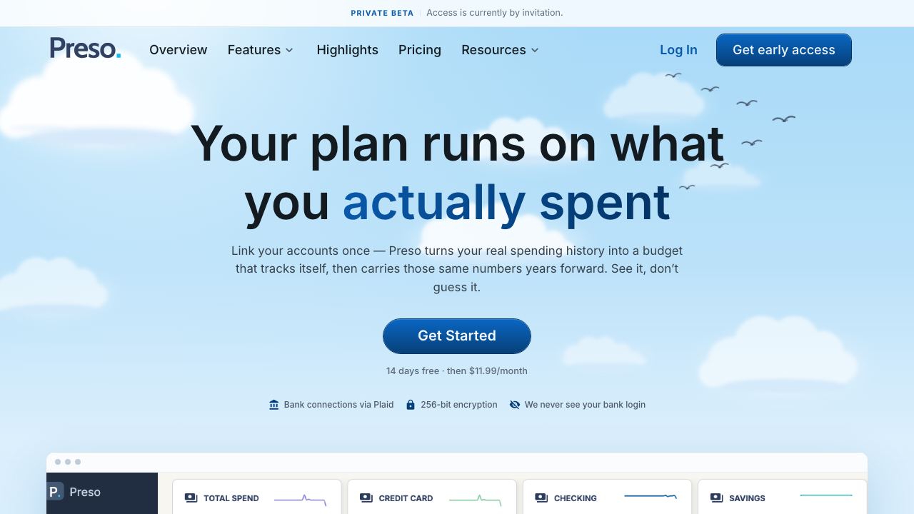 Preso Budget website screenshot
