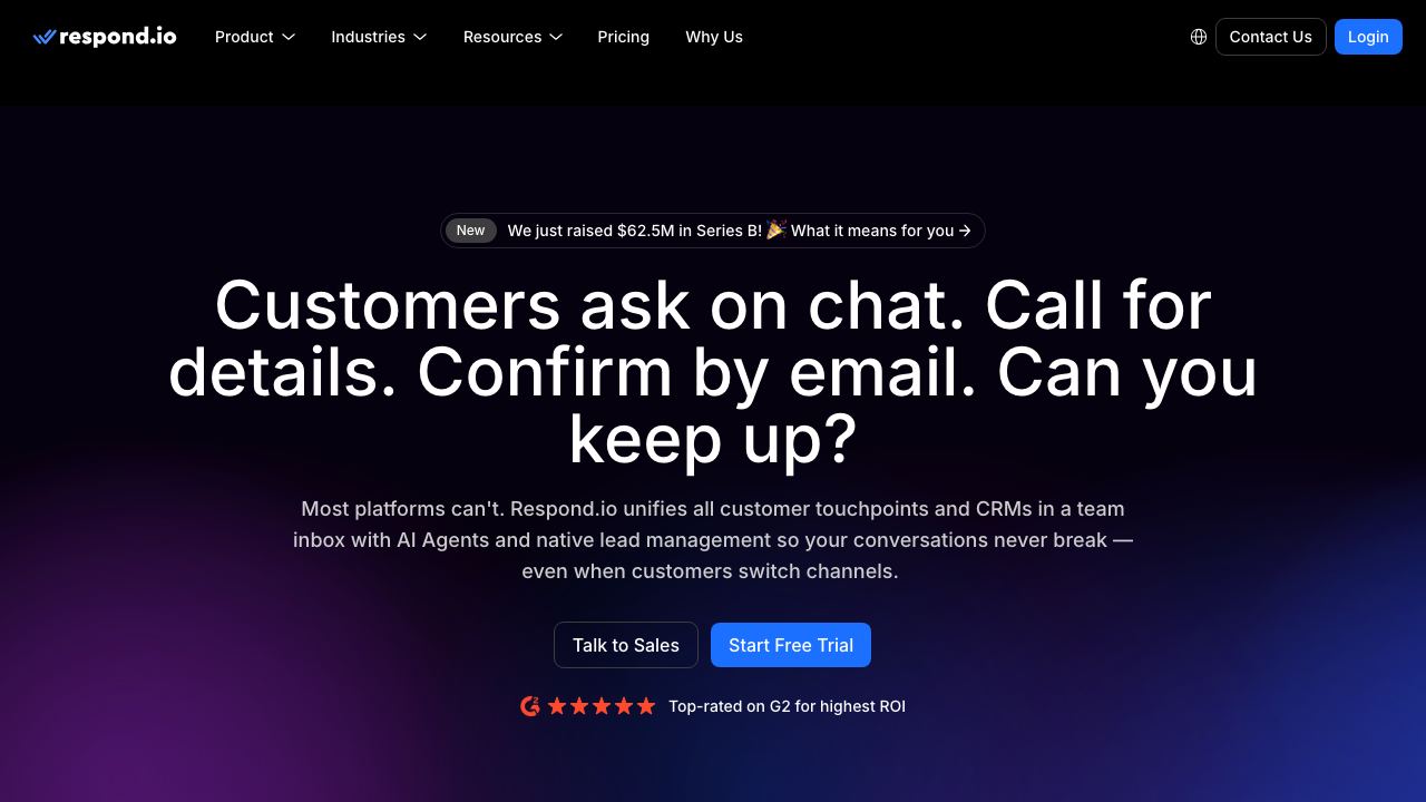 Respond.io website screenshot