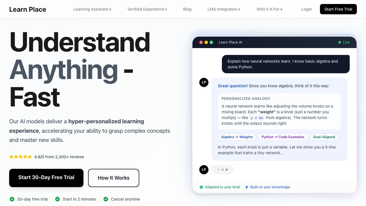 Learn Place AI-Powered Personalized Learning Assistant 网站截图