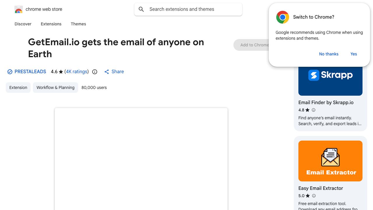 GetEmail.io gets the email of anyone on Earth website screenshot