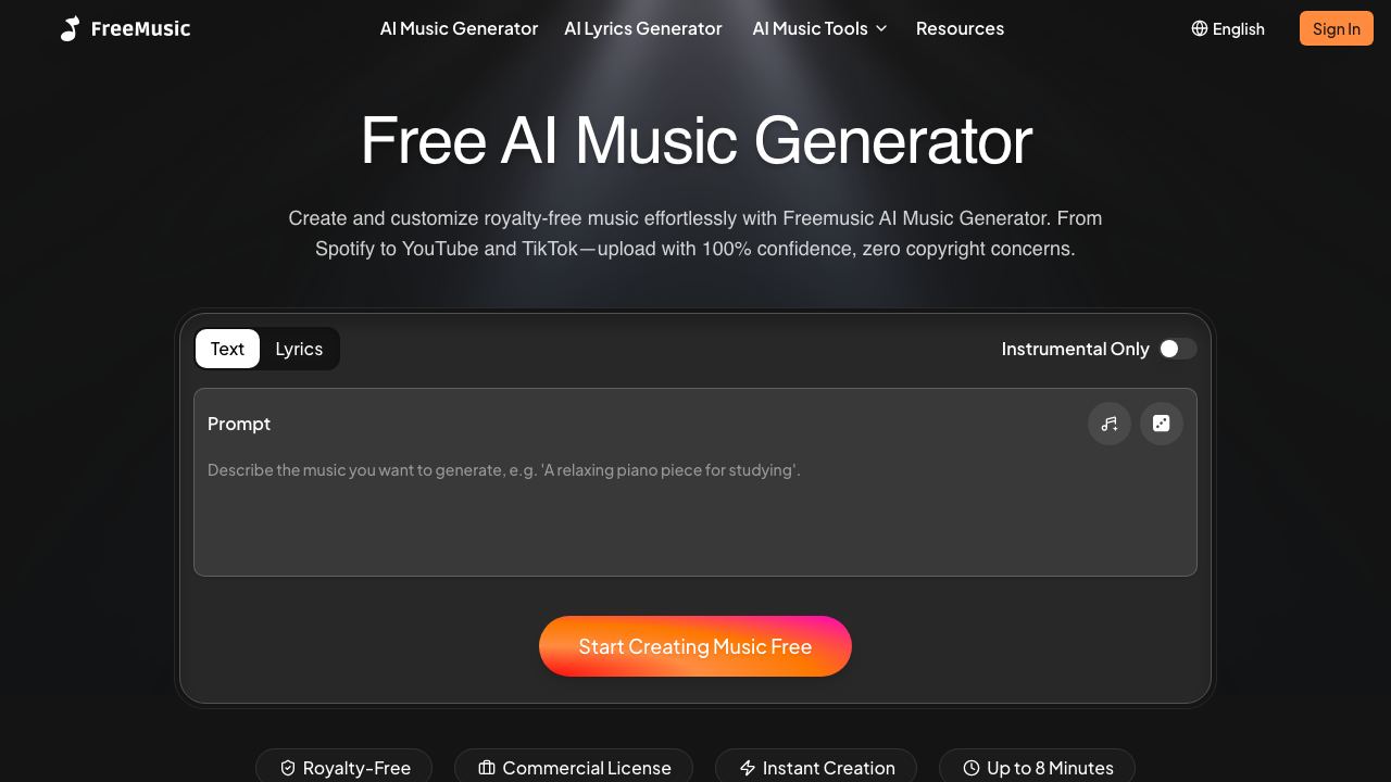 Freemusic AI 网站截图