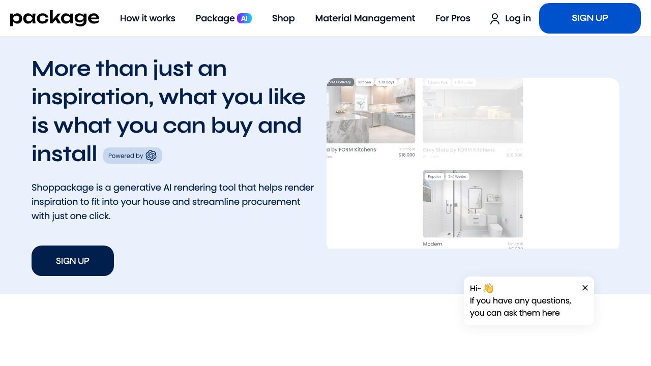 shoppackage.ai website screenshot