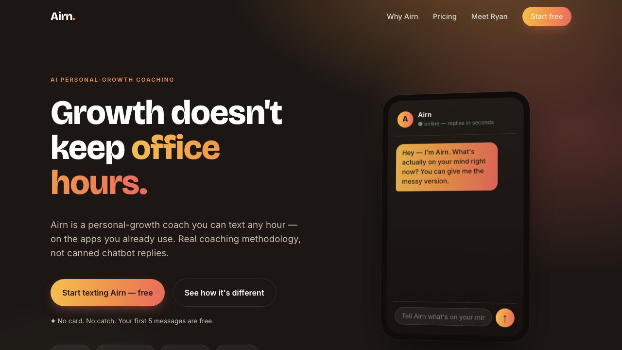 Airn - Your AI Personal Growth Coach website screenshot