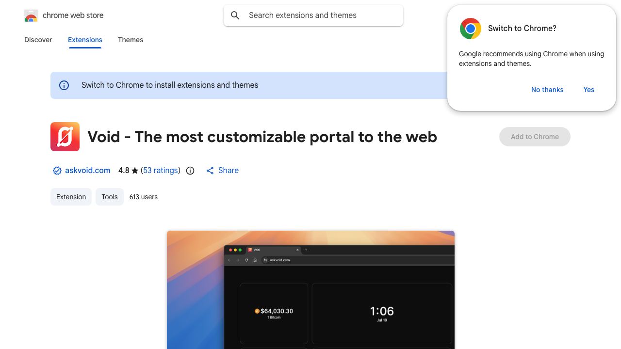 Void - The most customizable portal to the web 网站截图