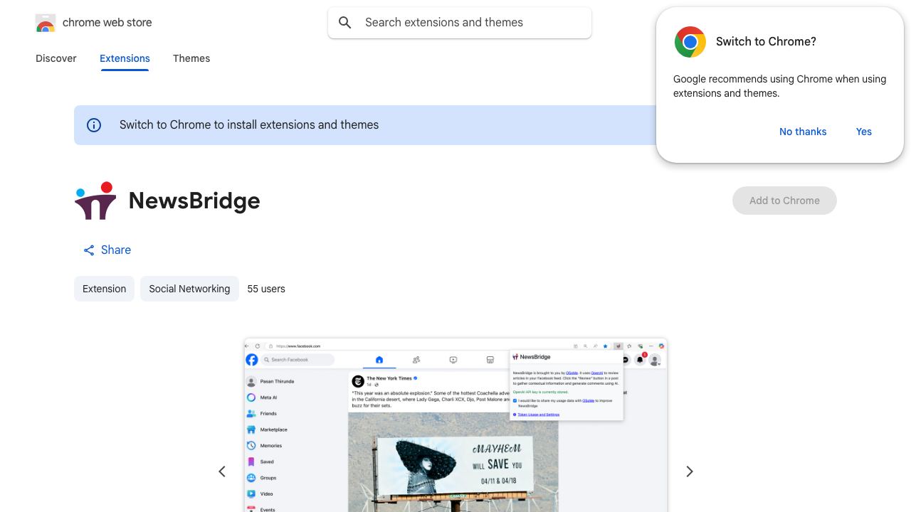 Facebook News Bridge 网站截图