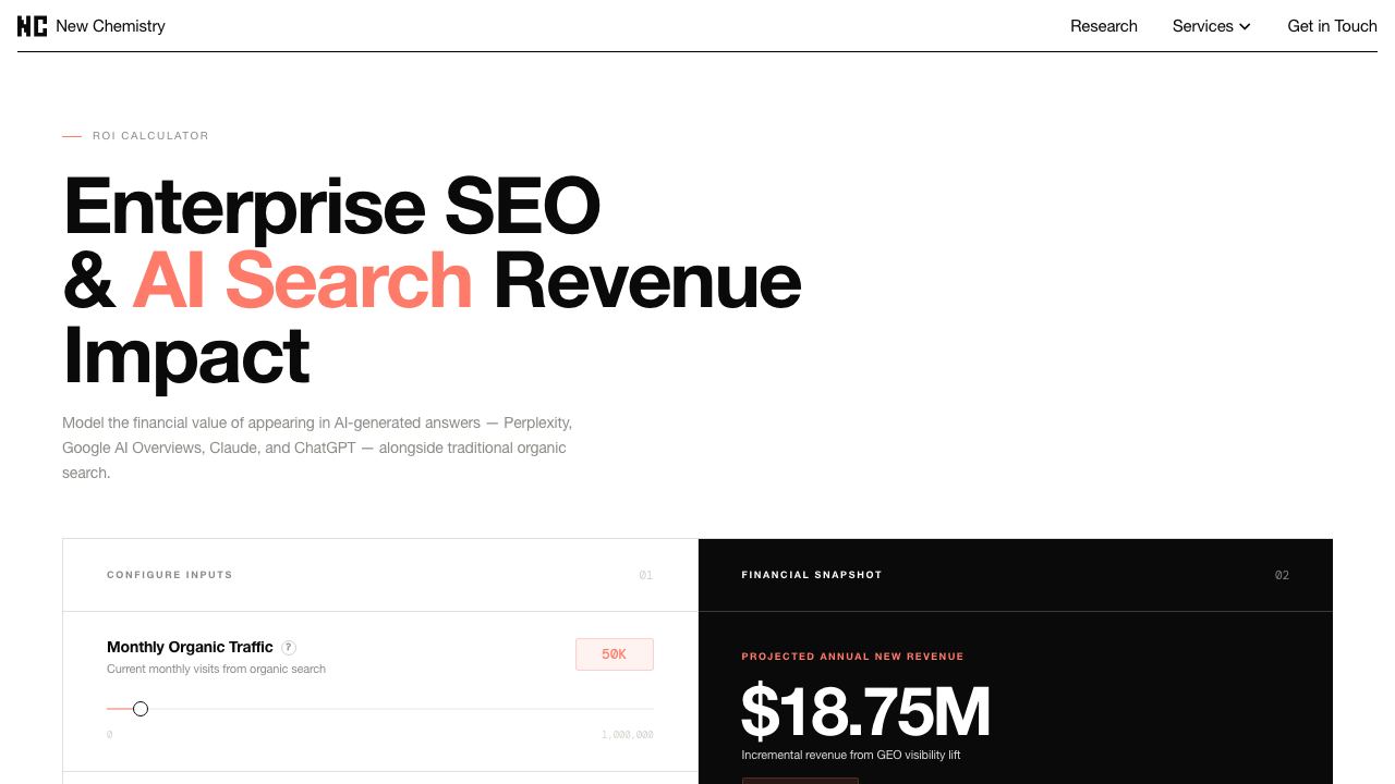 Enterprise AI Search & SEO ROI Calculator 网站截图