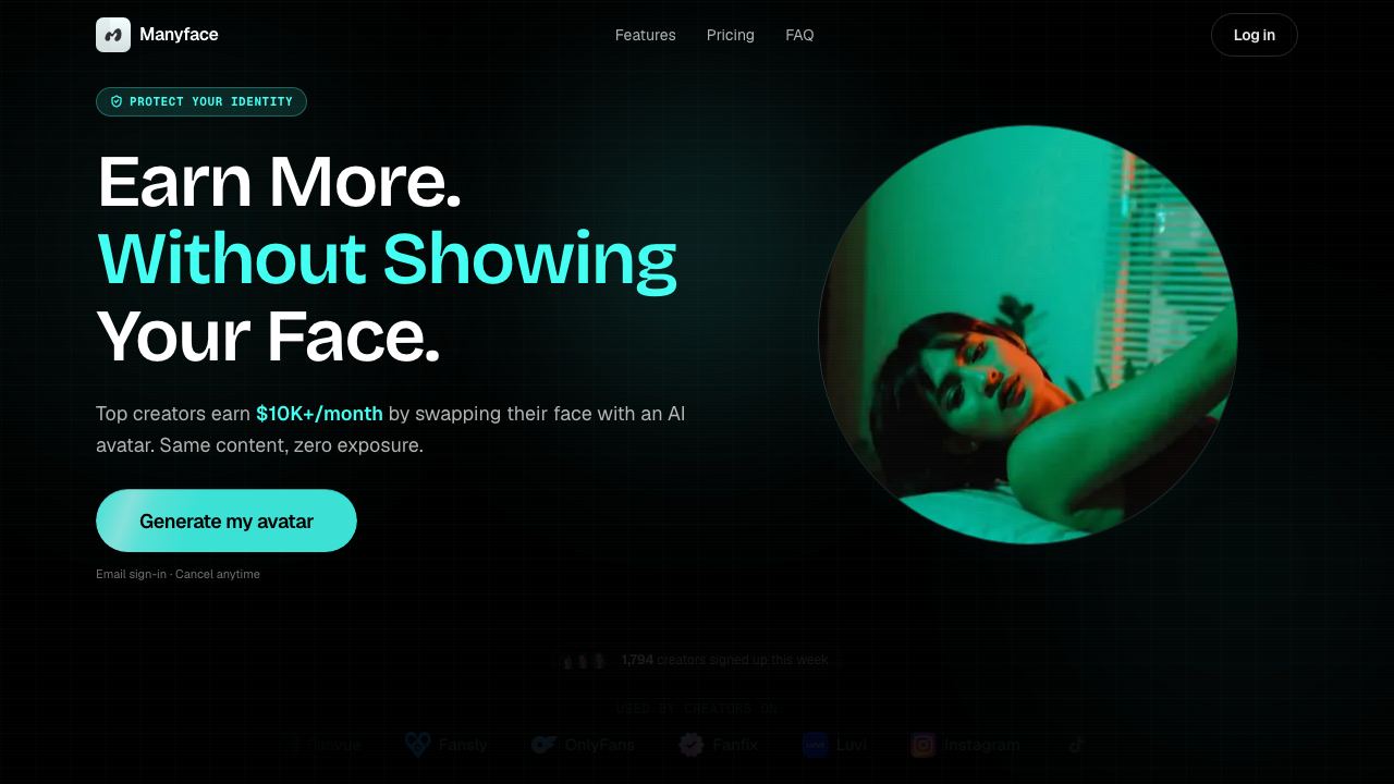 Manyface website screenshot