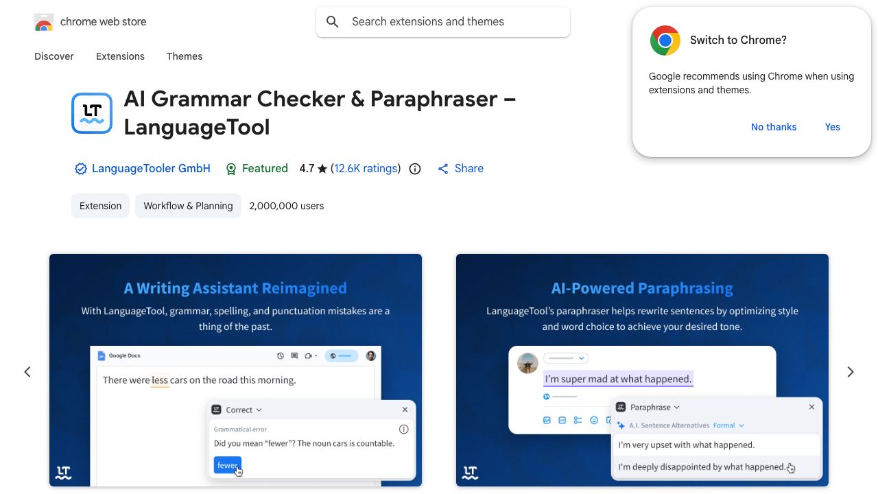 AI Grammar Checker & Paraphraser – LanguageTool website screenshot