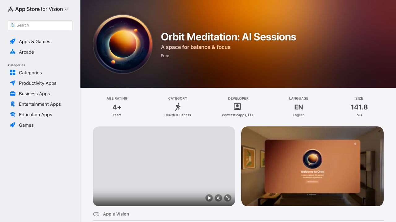 Orbit Meditation for Apple Vision Pro 网站截图