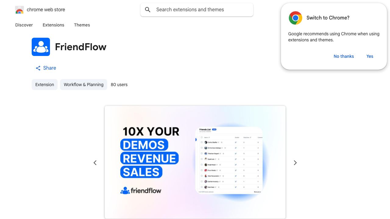 FriendFlow 网站截图
