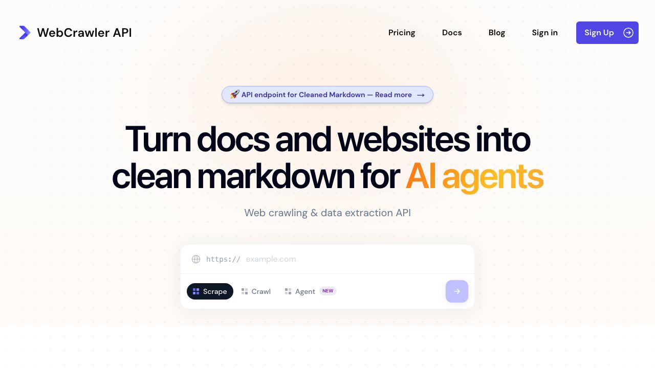 WebCrawler API website screenshot