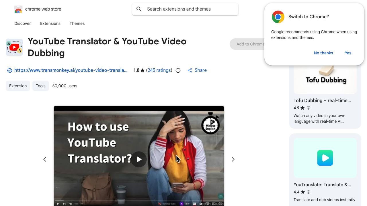 YouTube Real Time Translation 网站截图