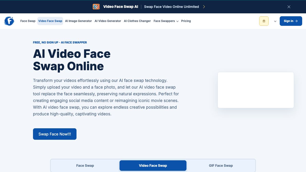 Video Face Swap website screenshot