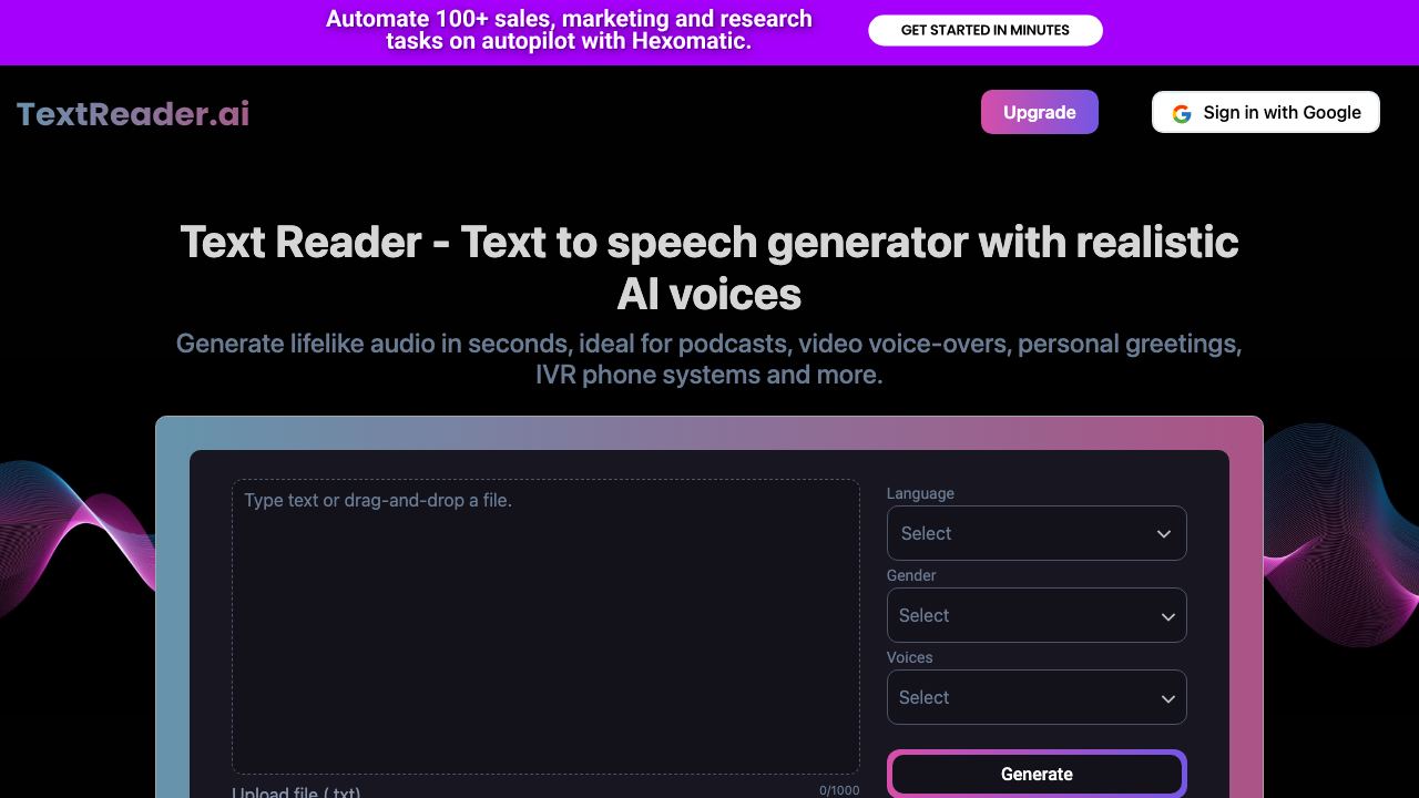 Text Reader AI website screenshot