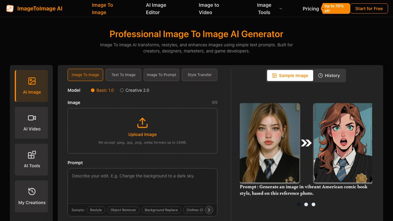 ImageToImage AI 网站截图