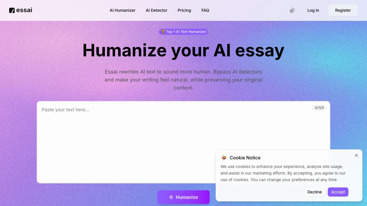 Ess AI website screenshot