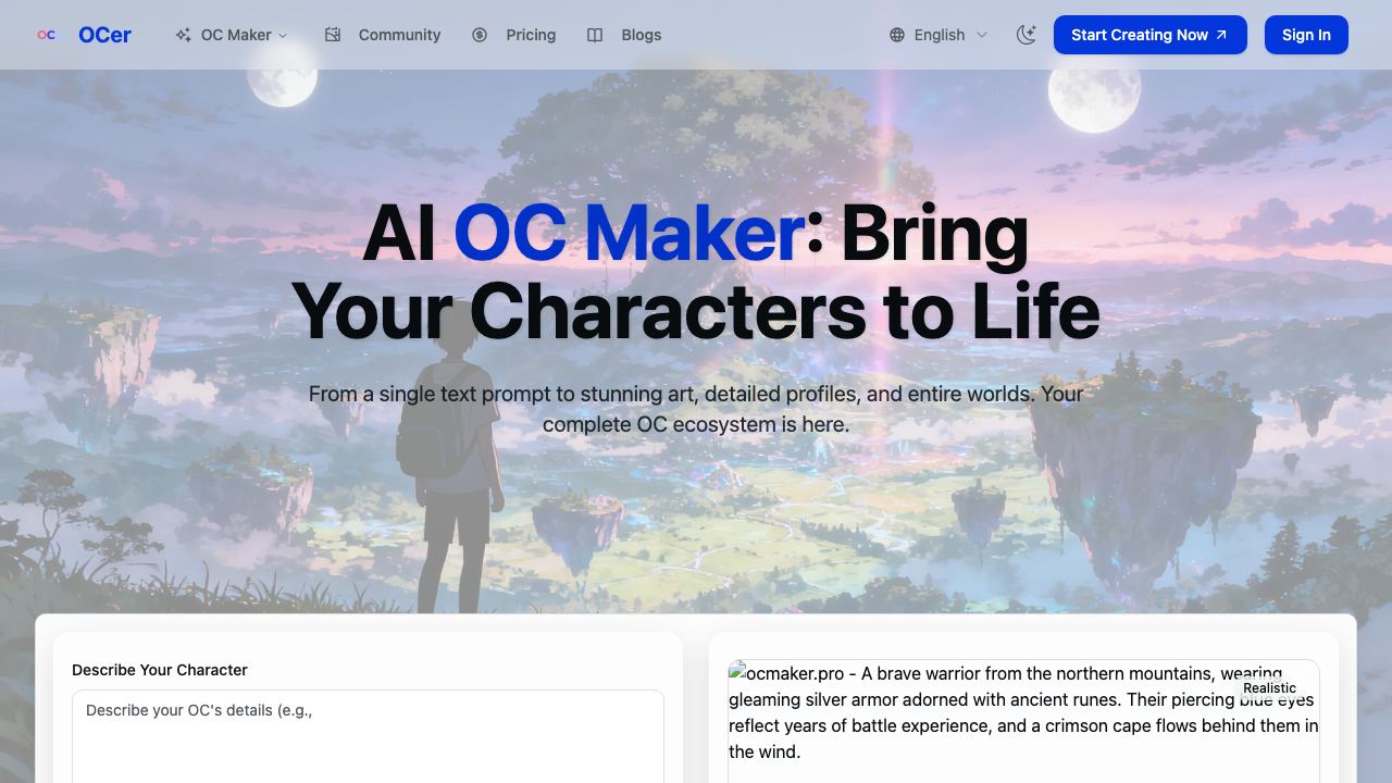 OCer - Your All-in-One AI OC Maker 网站截图