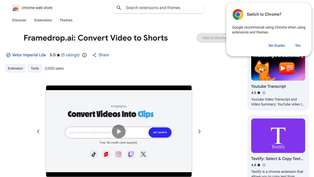 Framedrop.ai: Convert Video to Shorts 网站截图