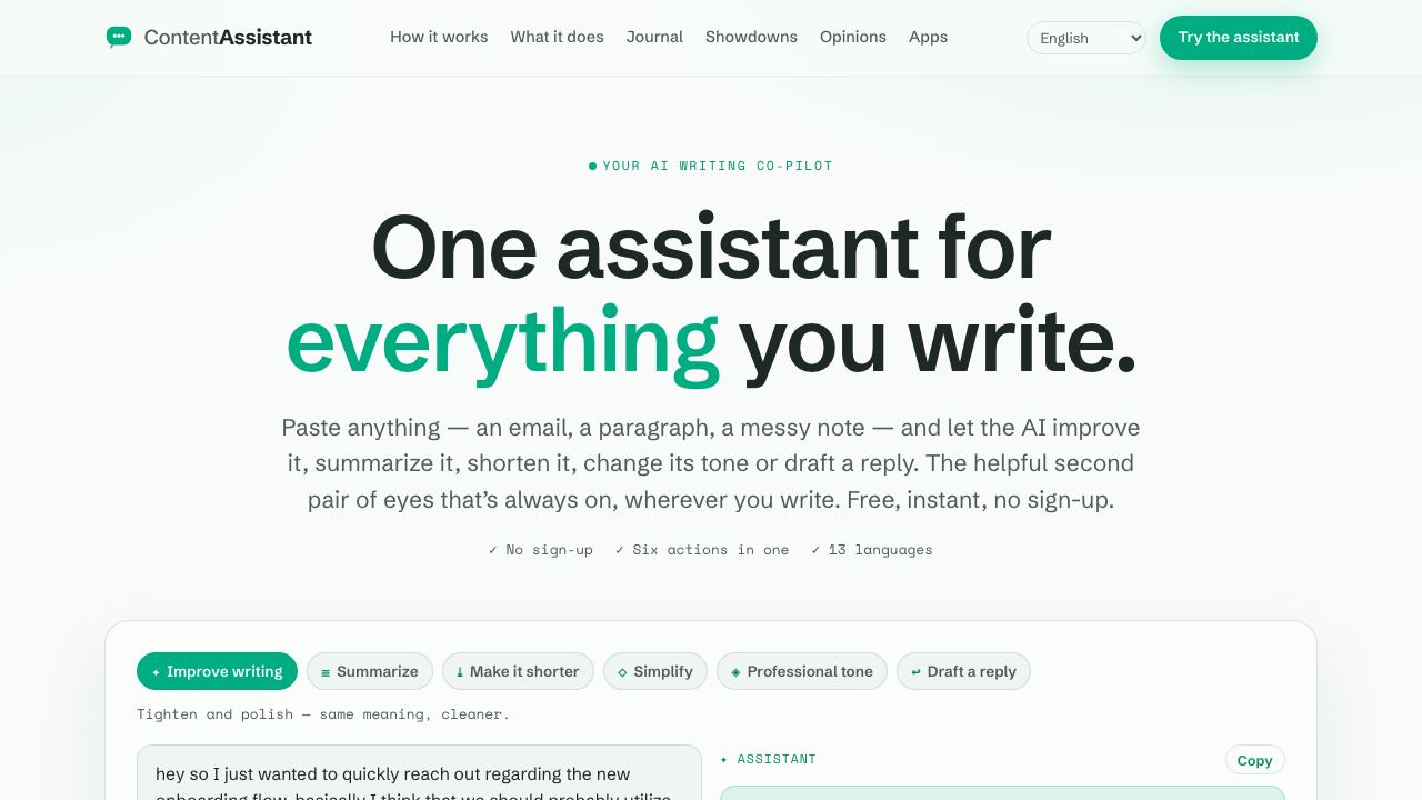 Content Assistant website screenshot