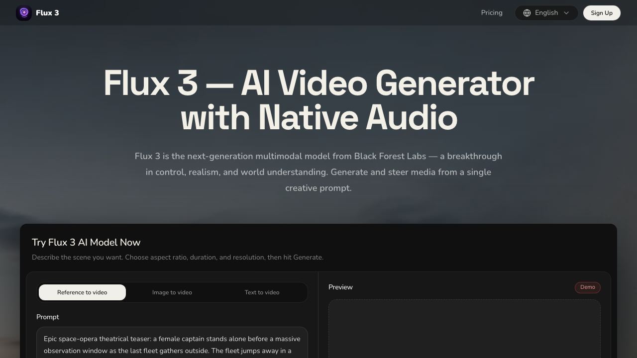 Flux 3 Video Generator 网站截图