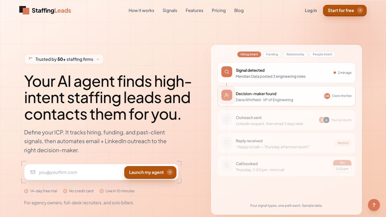 StaffingLeads website screenshot
