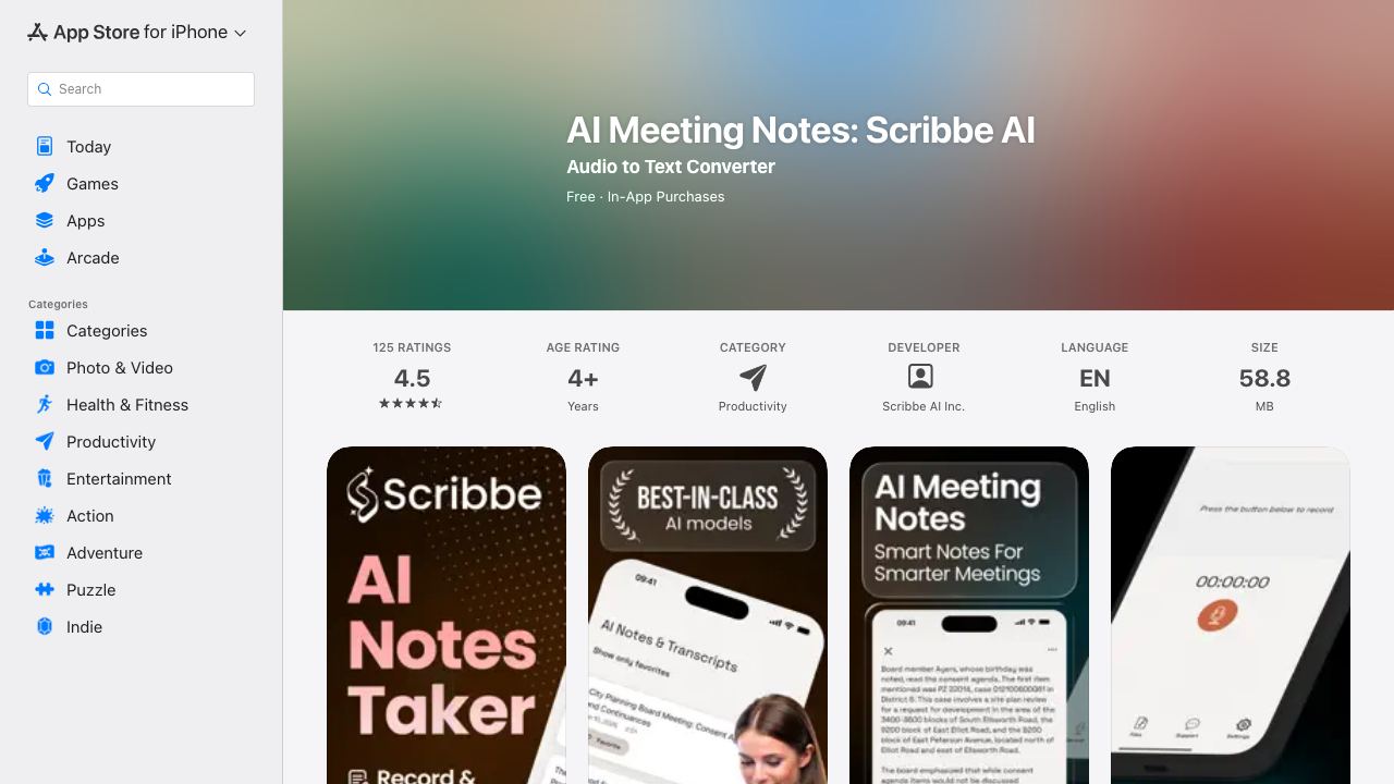 Scribbe AI Note Taker 网站截图