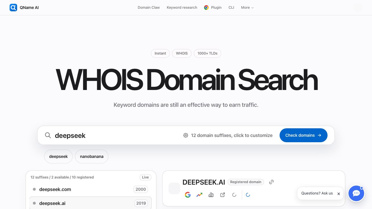 QName website screenshot