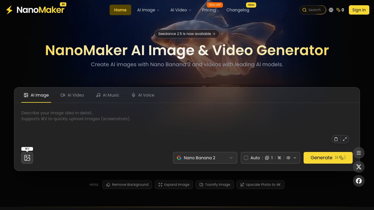 NanoMaker AI 网站截图