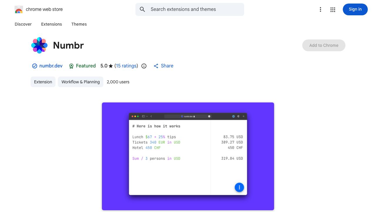 Numbr website screenshot