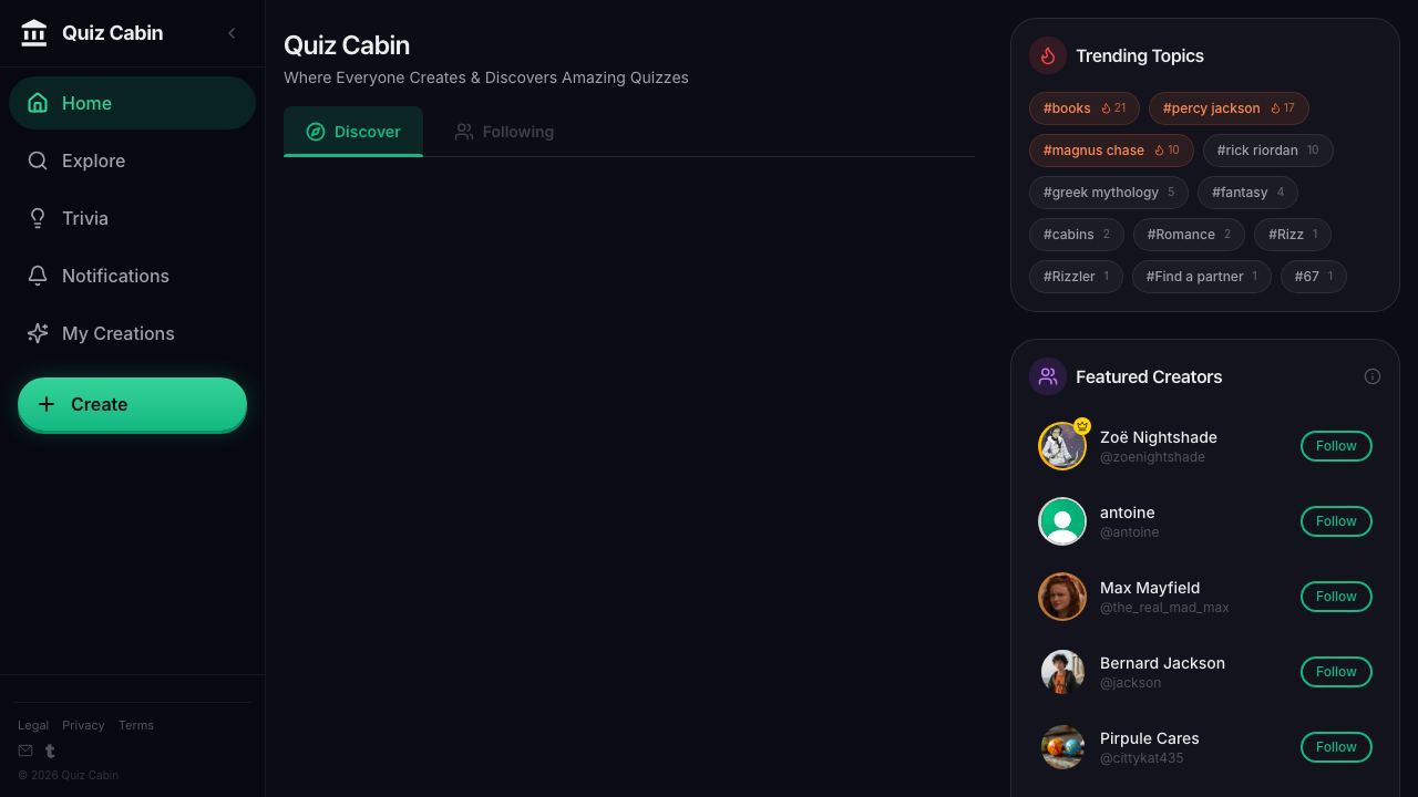 Quiz Cabin website screenshot