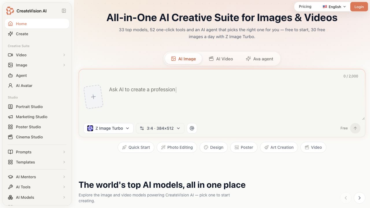 CreateVision AI 网站截图