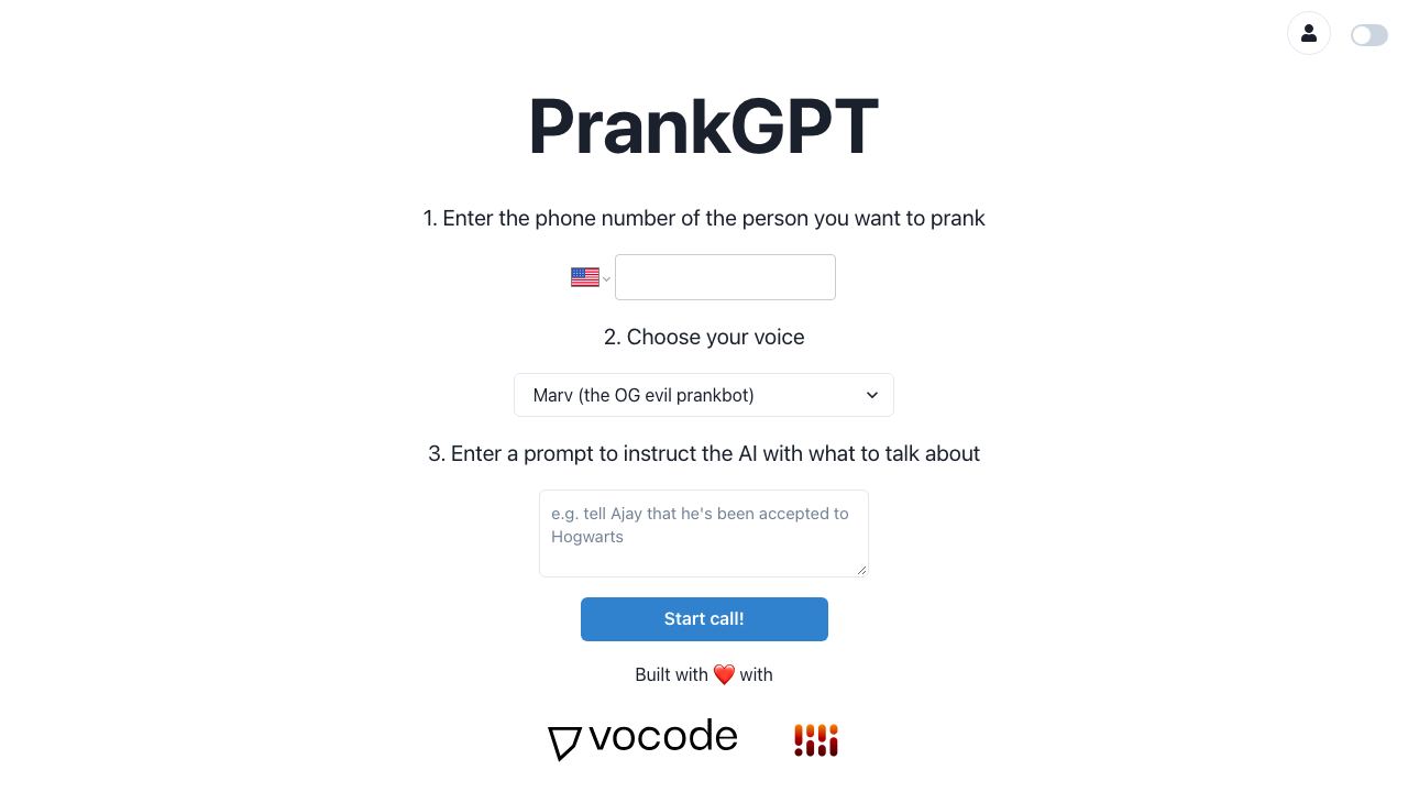 PrankGPT 网站截图