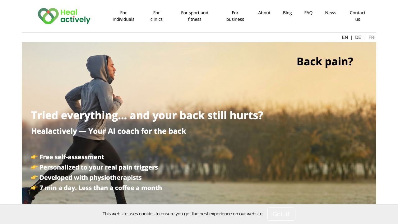 Healactively back wellness app 网站截图