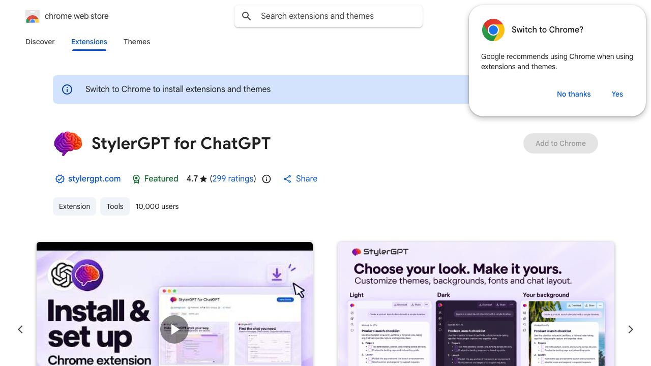 StylerGPT: ChatGPT Customization website screenshot
