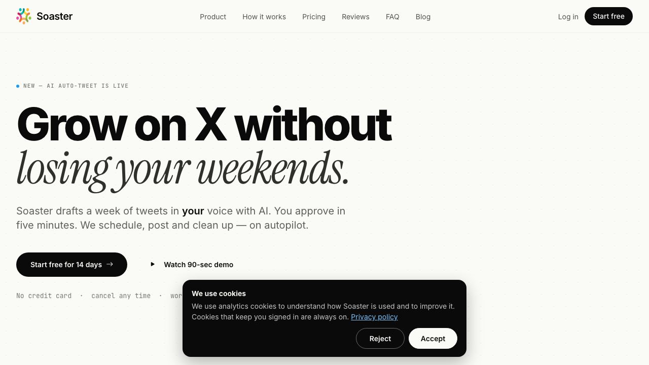 Soaster - Growth Your Twitter Account 网站截图