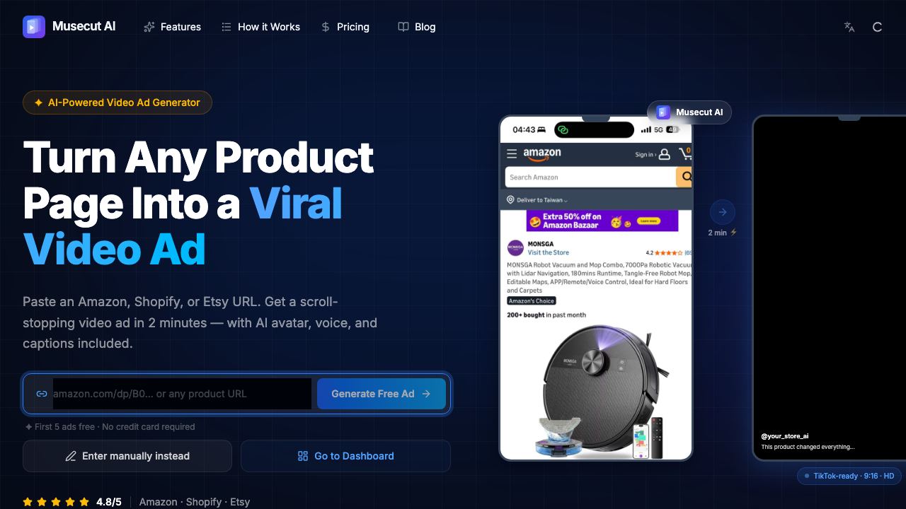 Musecut AI website screenshot
