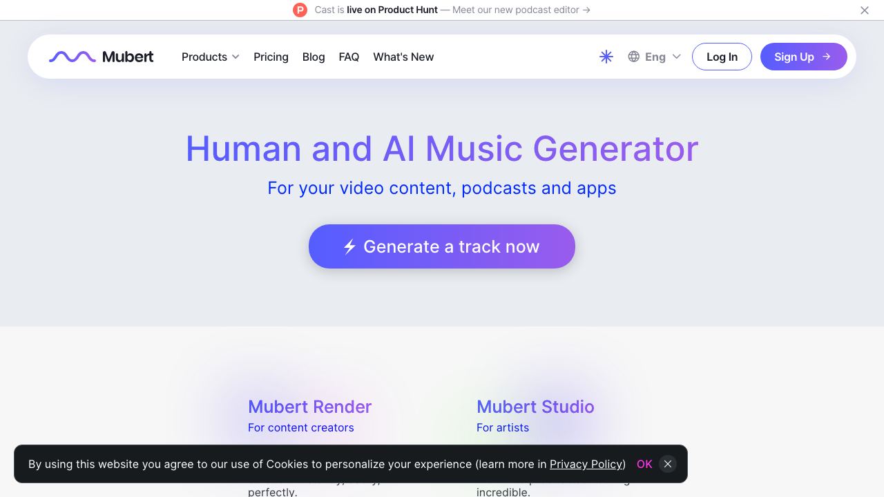Mubert website screenshot